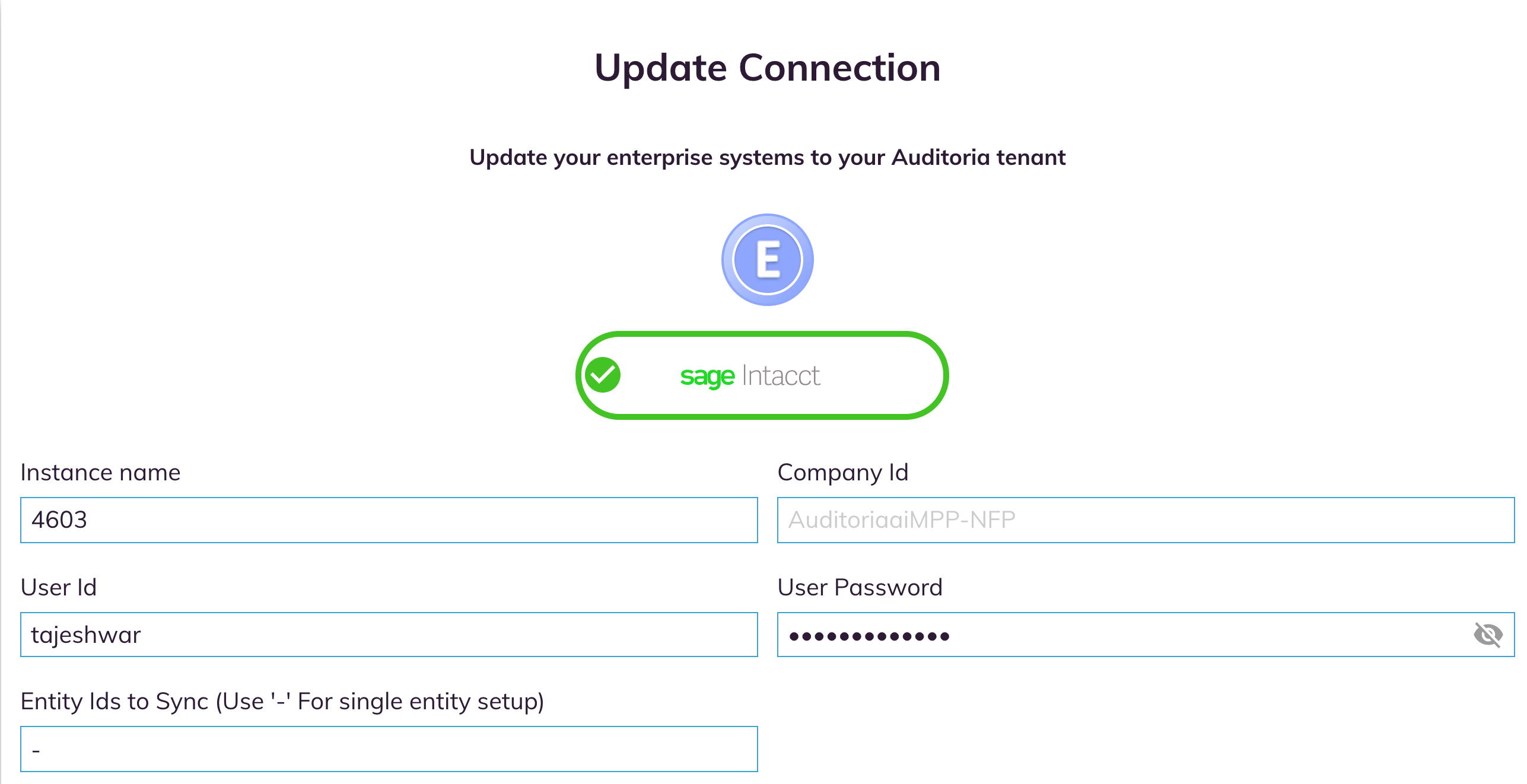 Sage Intacct Connection Settings Auditoria.ai