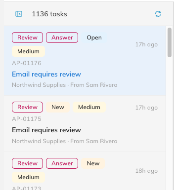 Three task rows in the queue