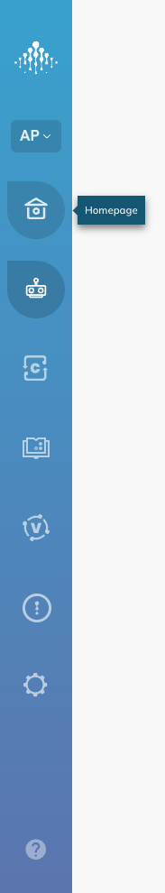 The left navigation rail, with the tooltip for the top entry showing that it opens the Homepage.