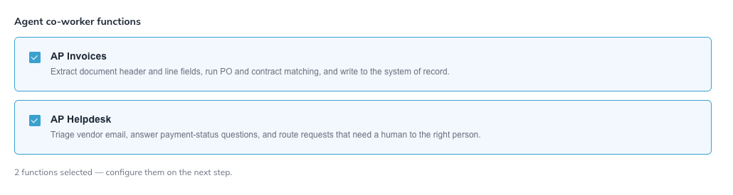The Choose functions step with both function cards selected