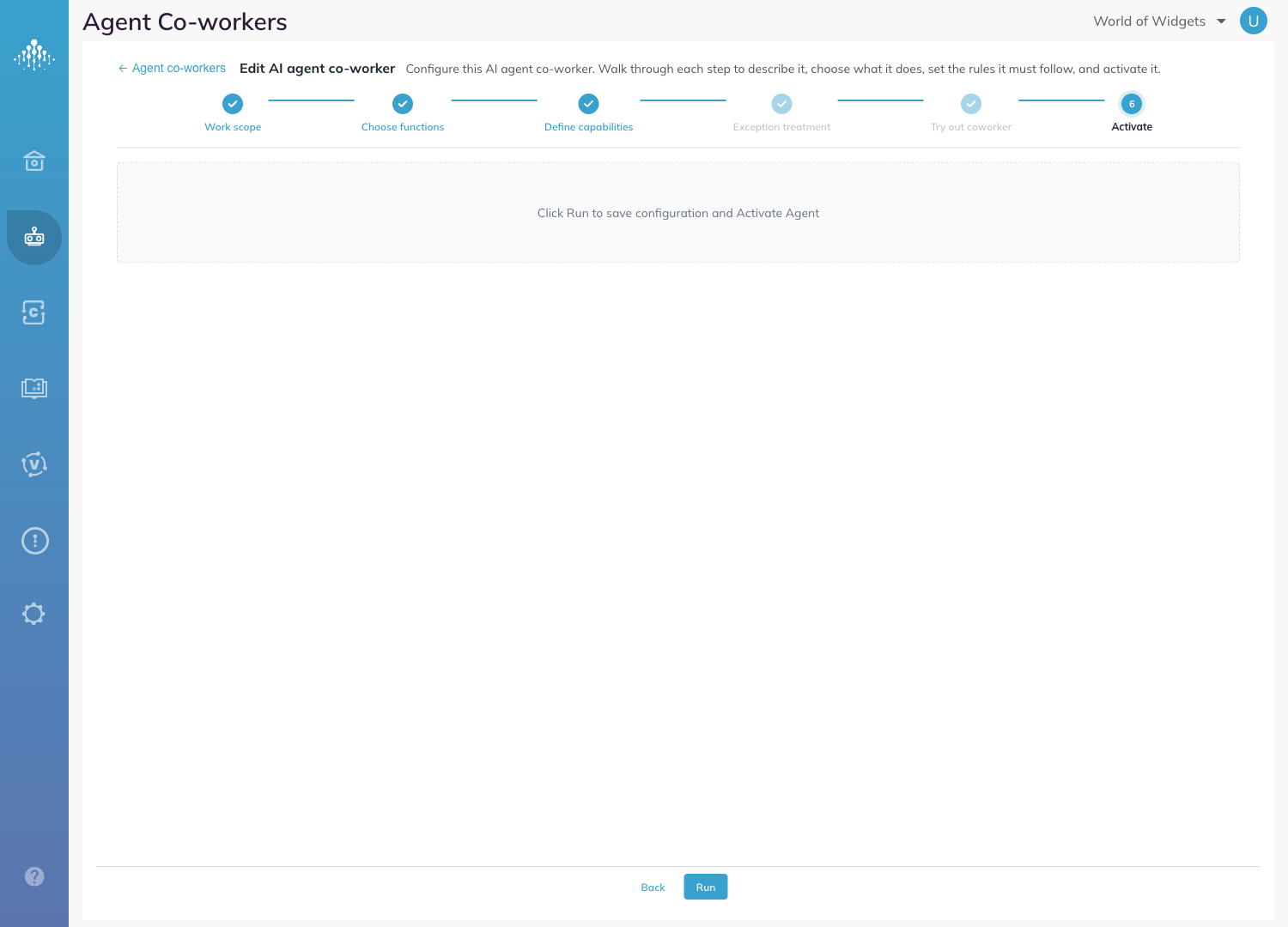 The Activate step, with steps 4 and 5 greyed out in the progress bar and the Run control.