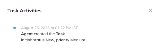 The Task Activities timeline, newest entry first.