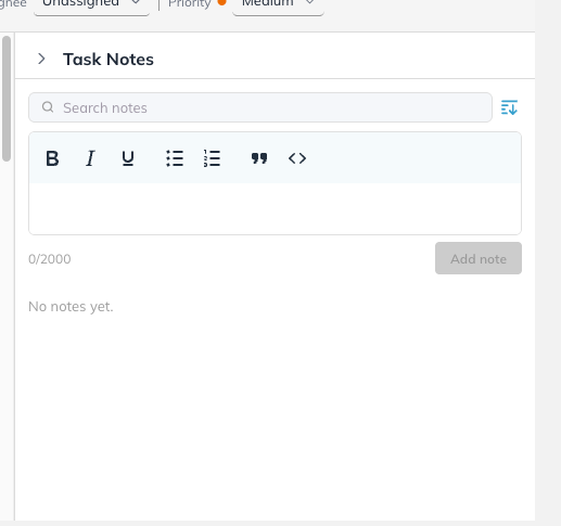 The Task Notes panel with two notes saved.