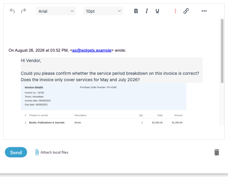 The reply composer open inside the Email Thread panel.