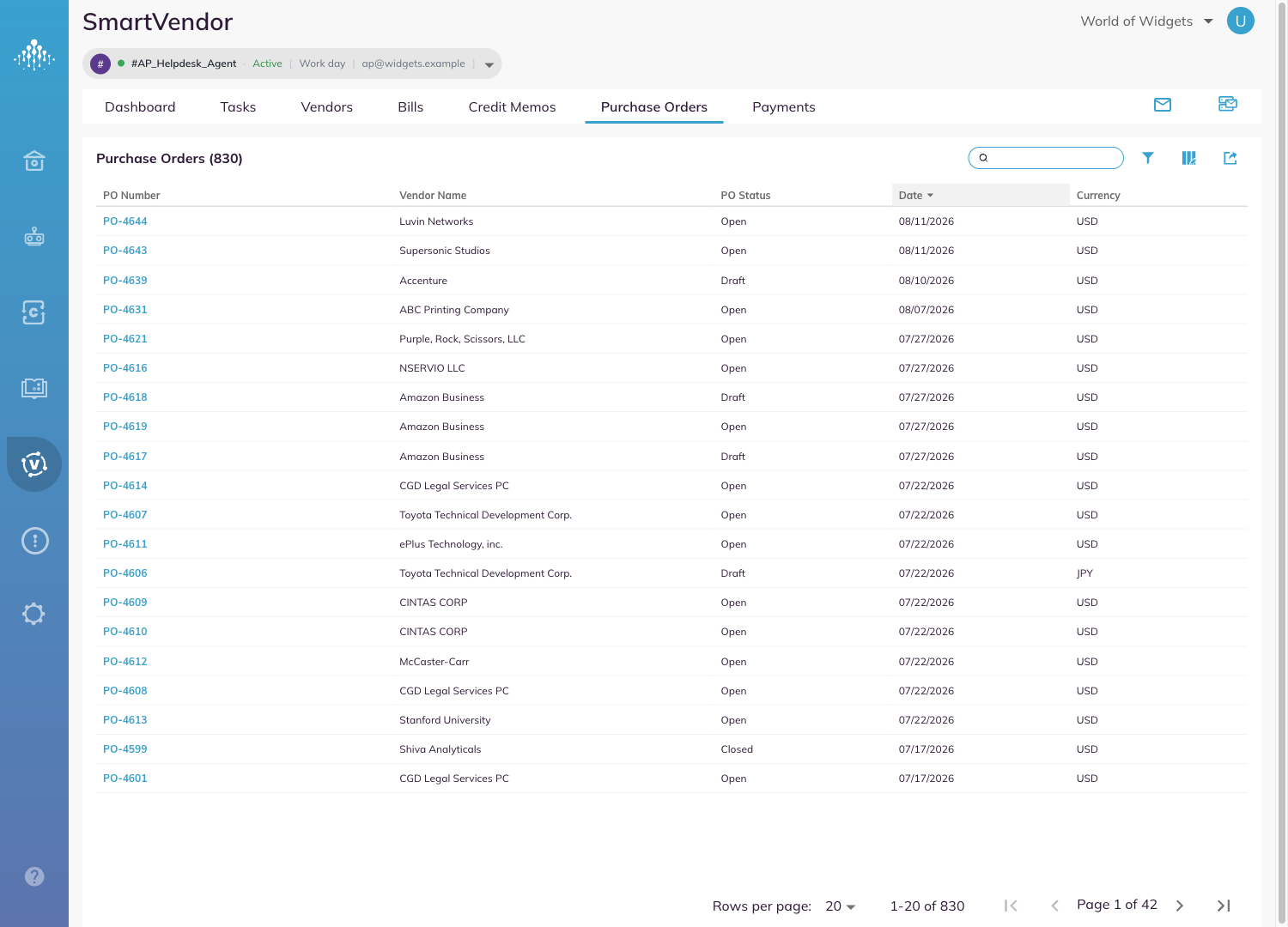 The Purchase Orders tab.