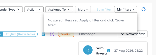 The My filters dropdown showing its empty state