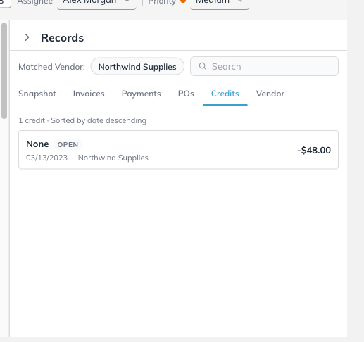 The Records panel on the Credits tab.