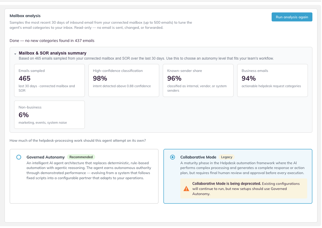 The capability list under Collaborative Mode, showing Intents and Outcomes, Agent Replies and Task Suppression.