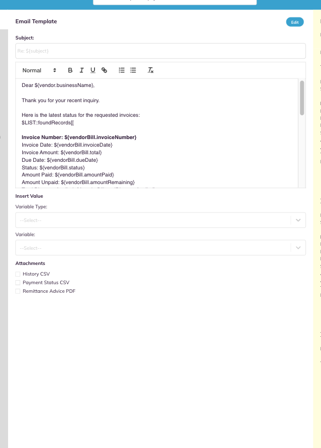 The Agent Replies group, vendor category tabs, intent, template editor and preview