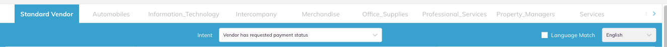 The vendor category tabs and the Intent selector above the template.