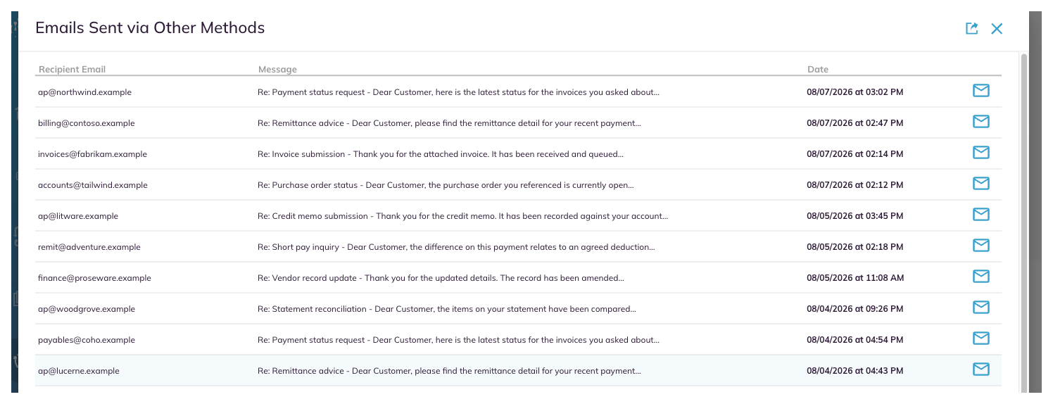 The drill-down dialog from the Emails Sent donut