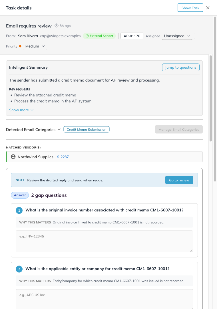 The Task details panel
