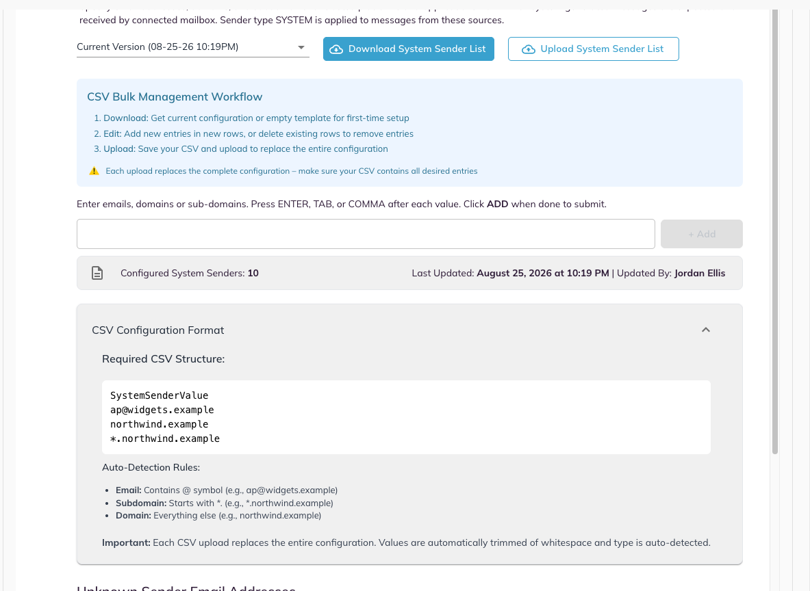 The CSV Configuration Format panel