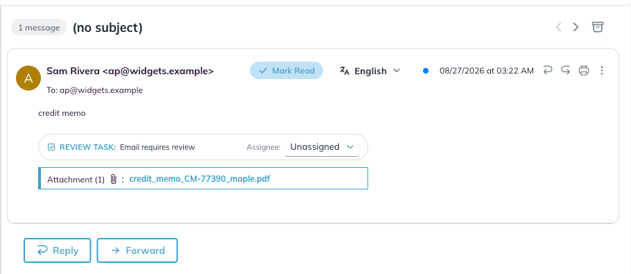 The reading pane in the By Threads view
