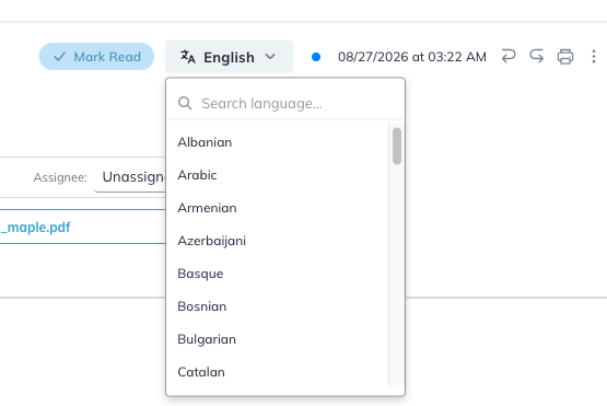 The reading language list with its search box