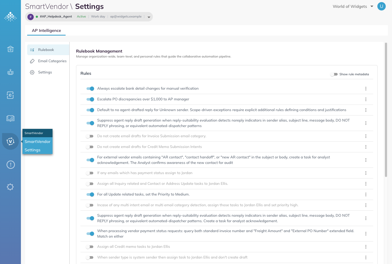 The SmartVendor menu open beside the AP Intelligence page