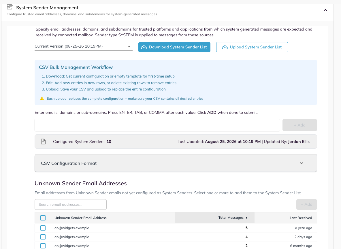 The configured sender count and last-updated line