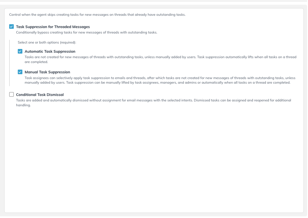 The Task Suppression group with all three settings shown.