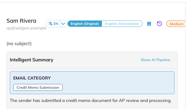 The reading pane in the By Incoming Messages view