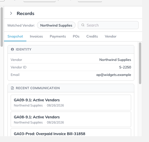 The Records panel open on the Snapshot tab.