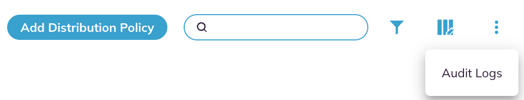 The policy list toolbar with the menu open, showing Audit Logs