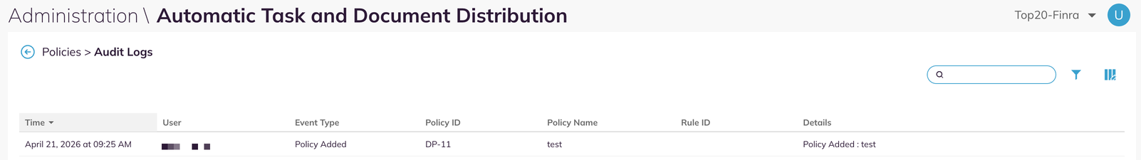 The distribution policy audit log list