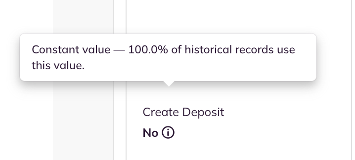 Create Deposit value with the predictive coding information icon and its tooltip