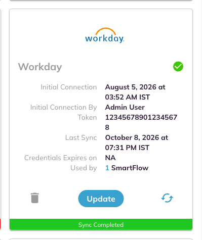 Workday connection tile in System Settings with the Update button