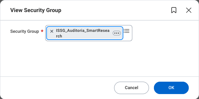 View Security Group prompt with an example group name entered