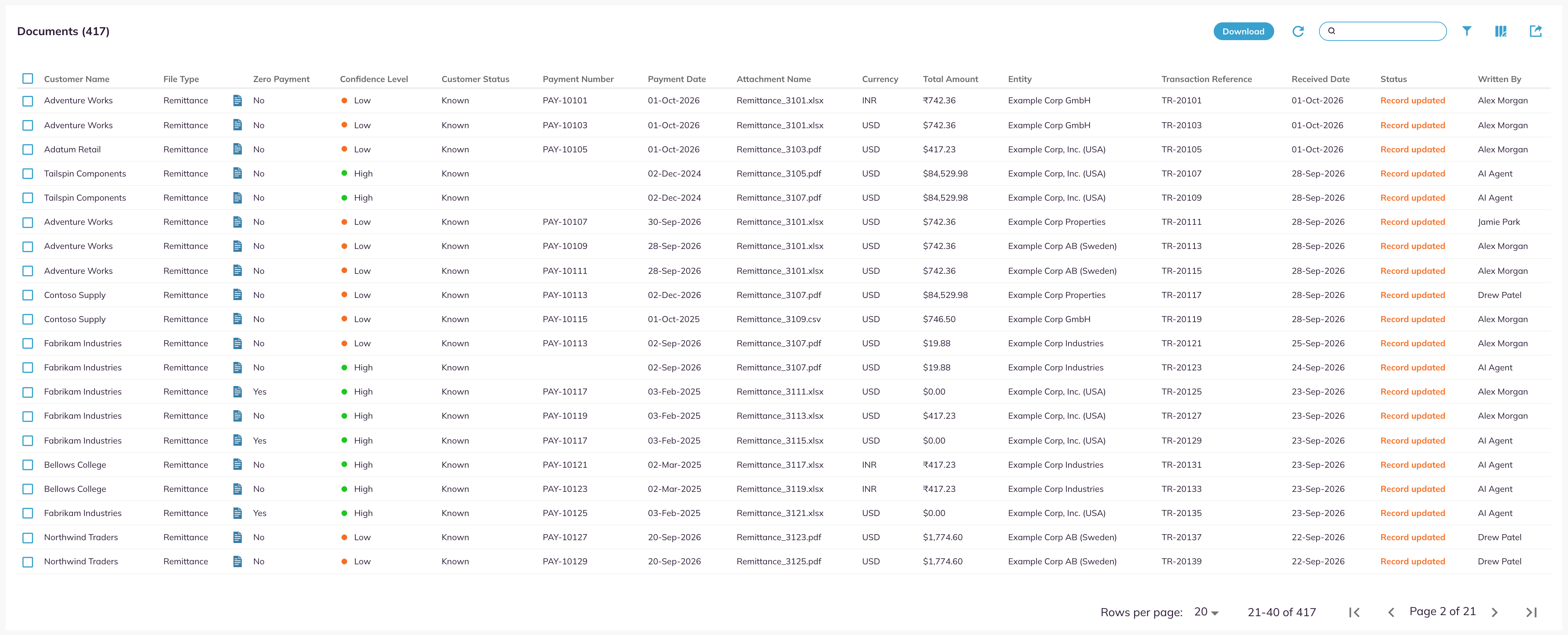 Written to SoR list with the Written By column and a toolbar without the Action menu