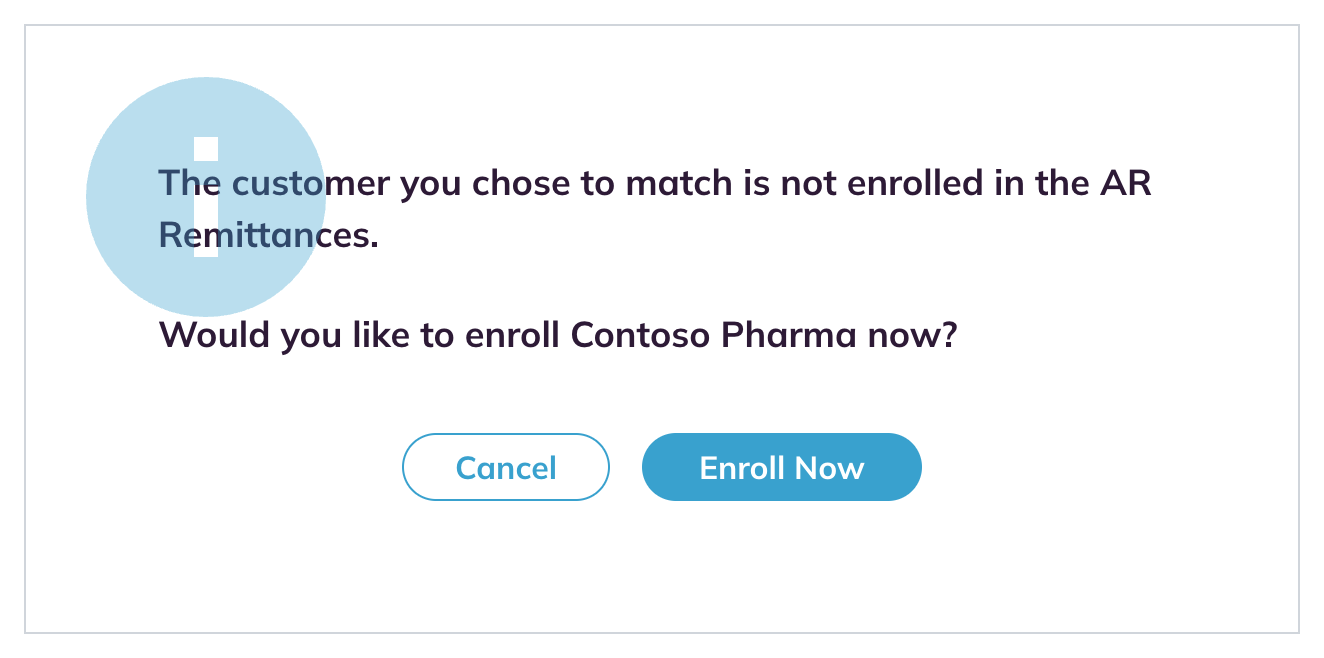Prompt that the chosen customer is not enrolled, with Cancel and Enroll Now buttons