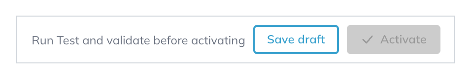 The editor footer with Activate unavailable and the reason Run Test and validate before activating beside Save draft